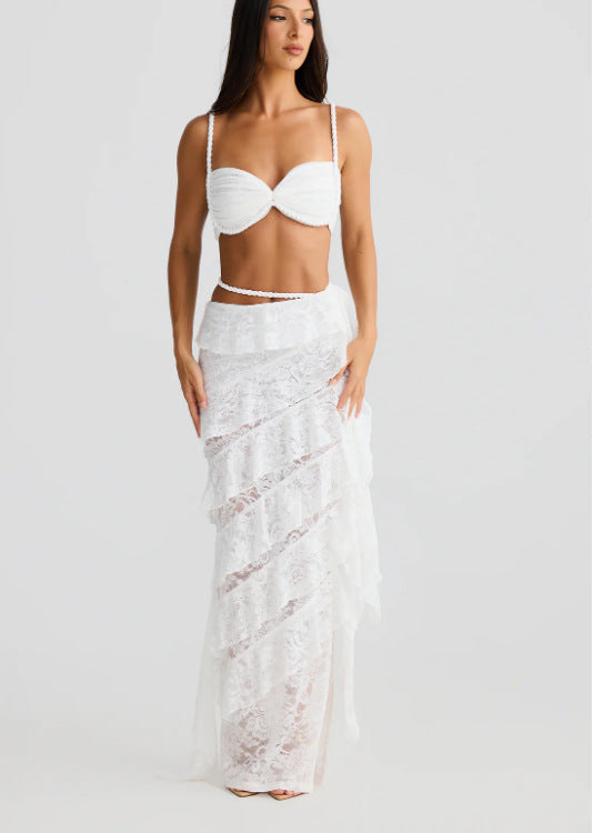 Beach Vacation Backless Strap Personalized Lace Sheath Skirt