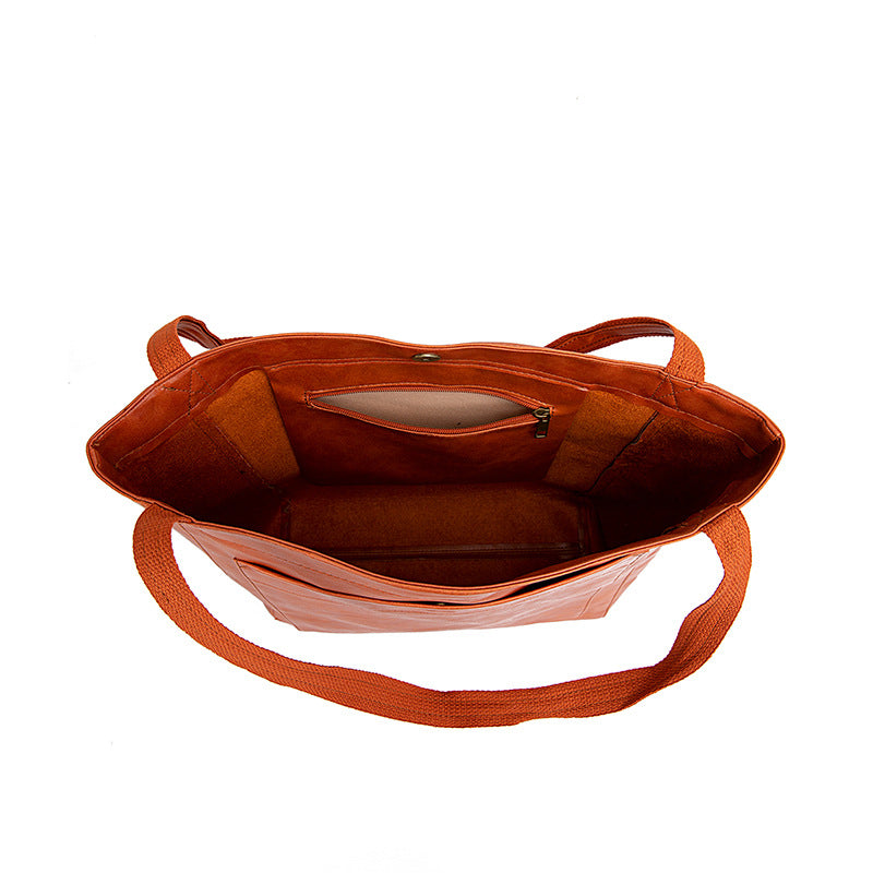 Vintage Oil Wax Leather Simple Versatile Handbag Commuter Women's Bag