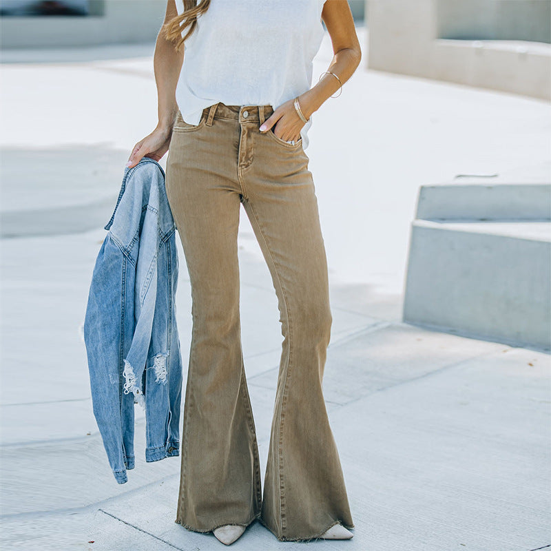 High Waist Floor-Length Vintage Flared Jeans
