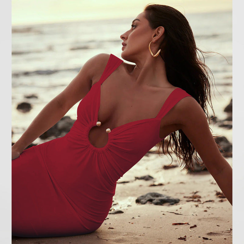 Sexy V Neck Open Back Split Slim Dress