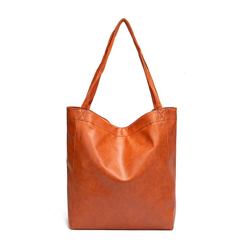 Vintage Oil Wax Leather Simple Versatile Handbag Commuter Women's Bag