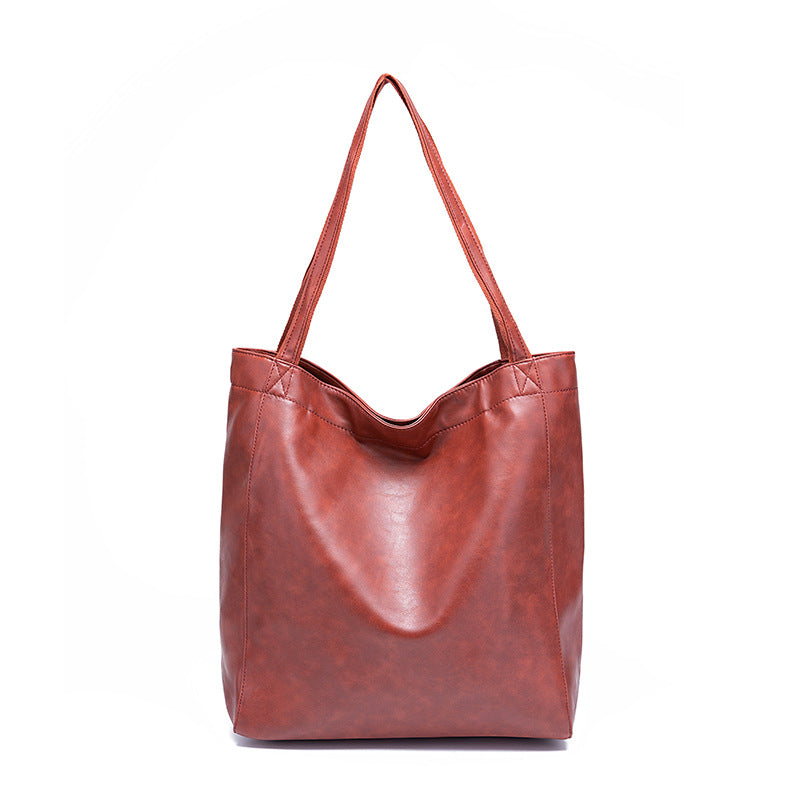 Vintage Oil Wax Leather Simple Versatile Handbag Commuter Women's Bag