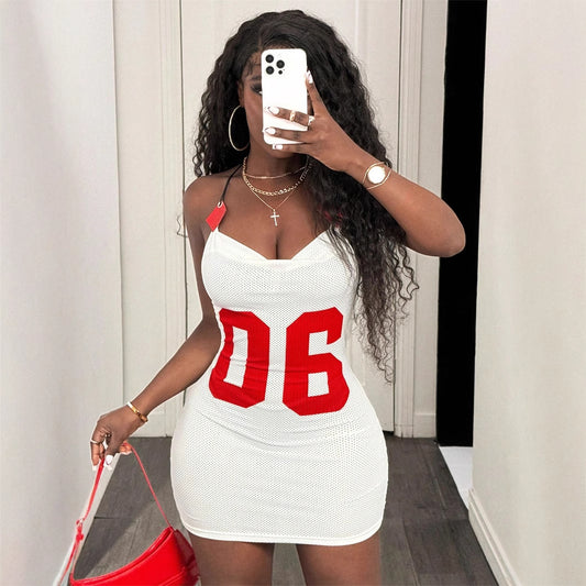 Mesh Fabric Printed Strapless Backless Dress