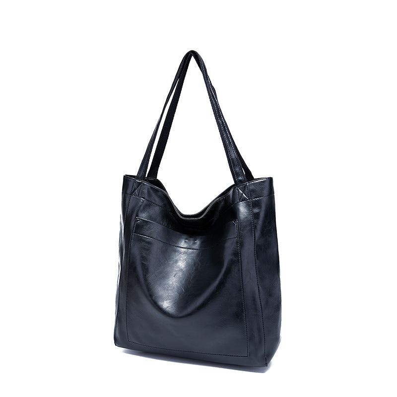 Vintage Oil Wax Leather Simple Versatile Handbag Commuter Women's Bag