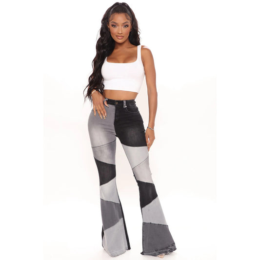 Stretchy Wide-Leg Patchwork Jeans