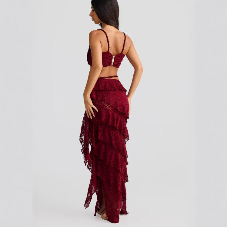 Beach Vacation Backless Strap Personalized Lace Sheath Skirt