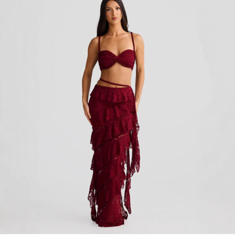 Beach Vacation Backless Strap Personalized Lace Sheath Skirt