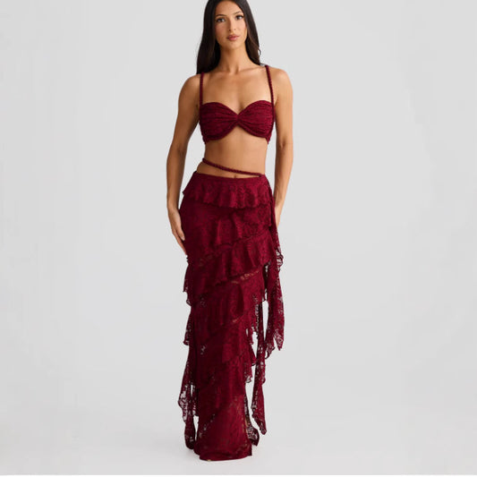 Beach Vacation Backless Strap Personalized Lace Sheath Skirt