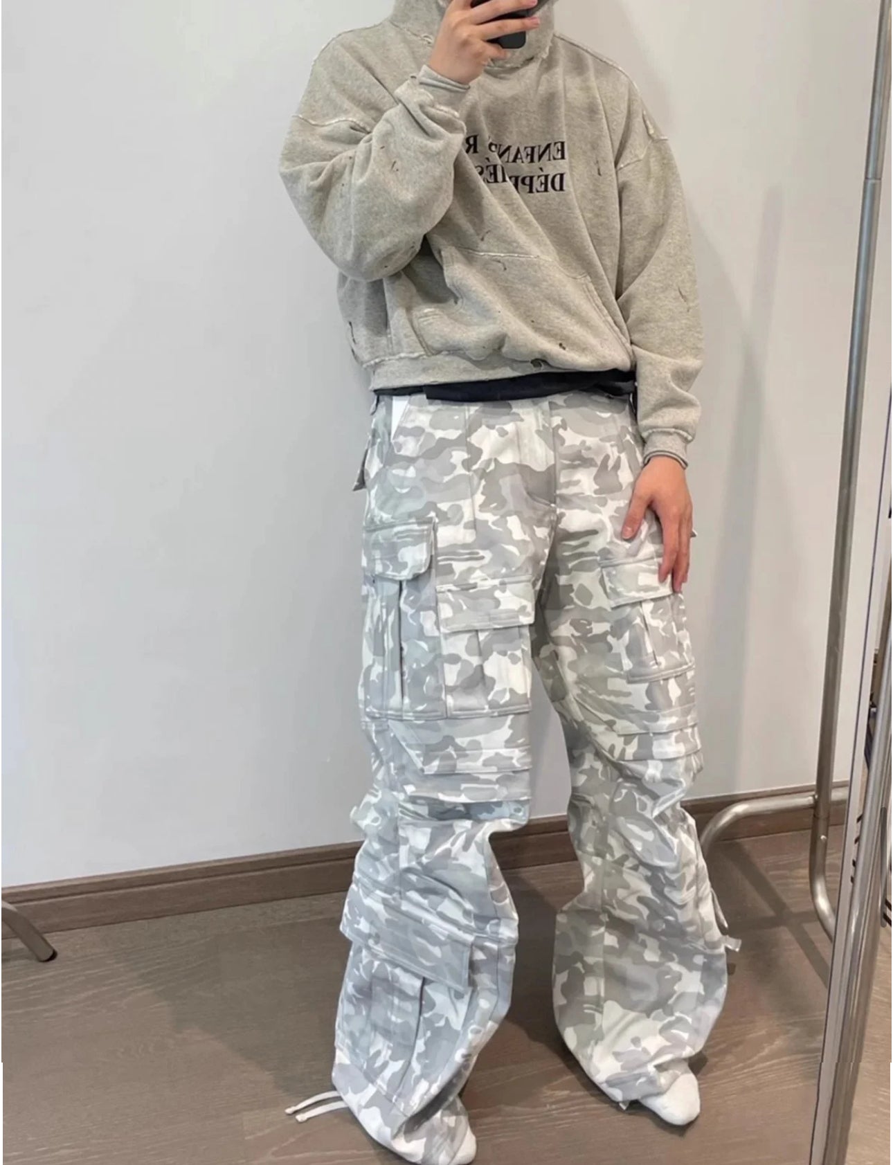 Far Camo Cargo Pant White Camo Multi-Pocket Wide-Leg Workwear Functional Trousers Tactical Paratrooper Pants Men