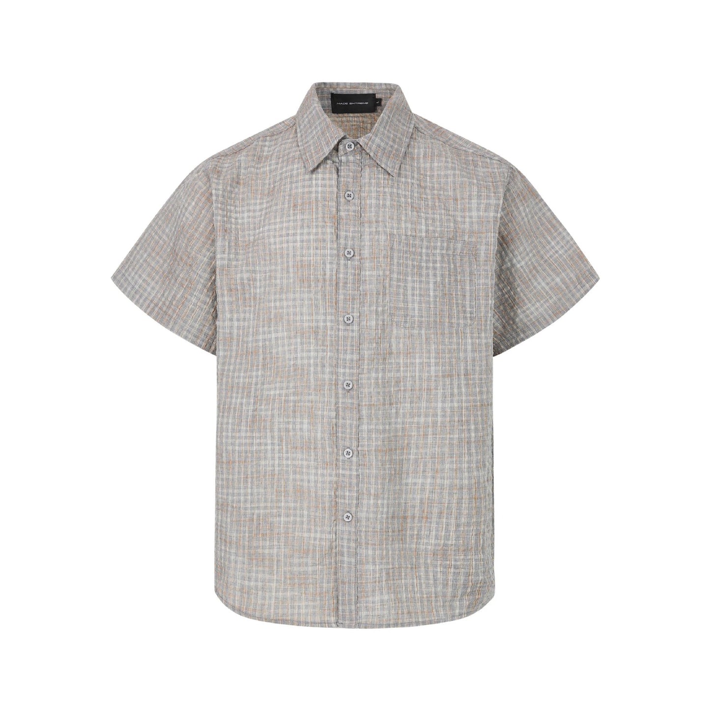 Plaid Bubble Gauze Short Sleeve Shirt for Men
