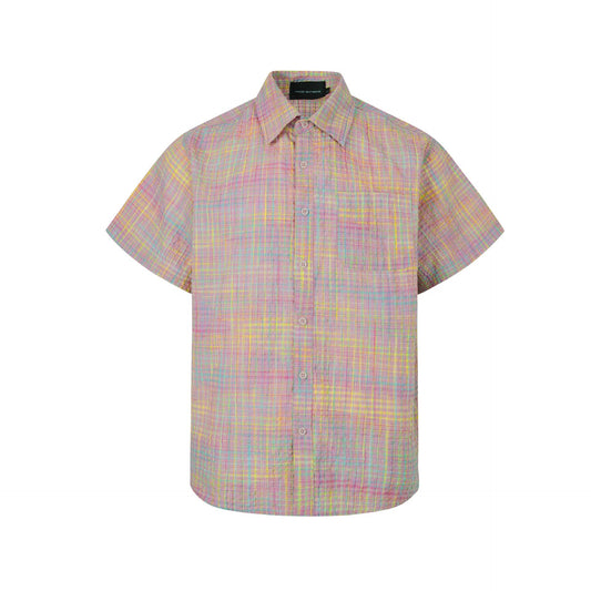 Plaid Bubble Gauze Short Sleeve Shirt for Men