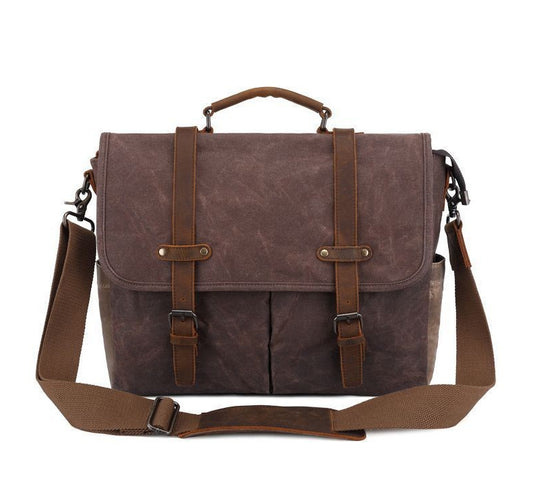 American Style Men's Shoulder Bag Vintage Men's Bag Oil Wax Canvas Bag Waterproof Wear-resistant Men's Crossbody Bag