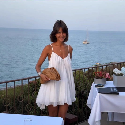Seaside Vacation Style Trend All-Match Bare Back Mini Sling Dress