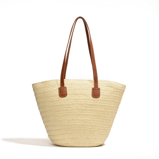 All-Match Simple Shoulder Straw Bag New Large Capacity Woven Bag Tote Bag Women's Seaside Vacation Beach Bag