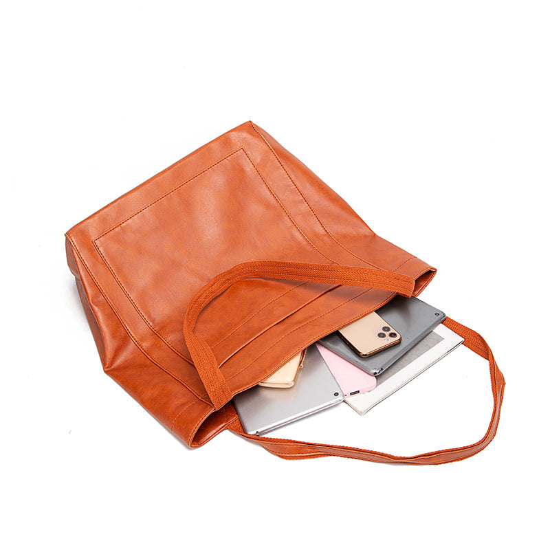 Vintage Oil Wax Leather Simple Versatile Handbag Commuter Women's Bag