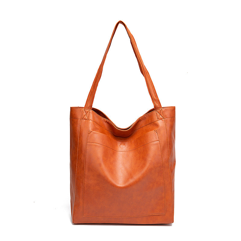 Vintage Oil Wax Leather Simple Versatile Handbag Commuter Women's Bag