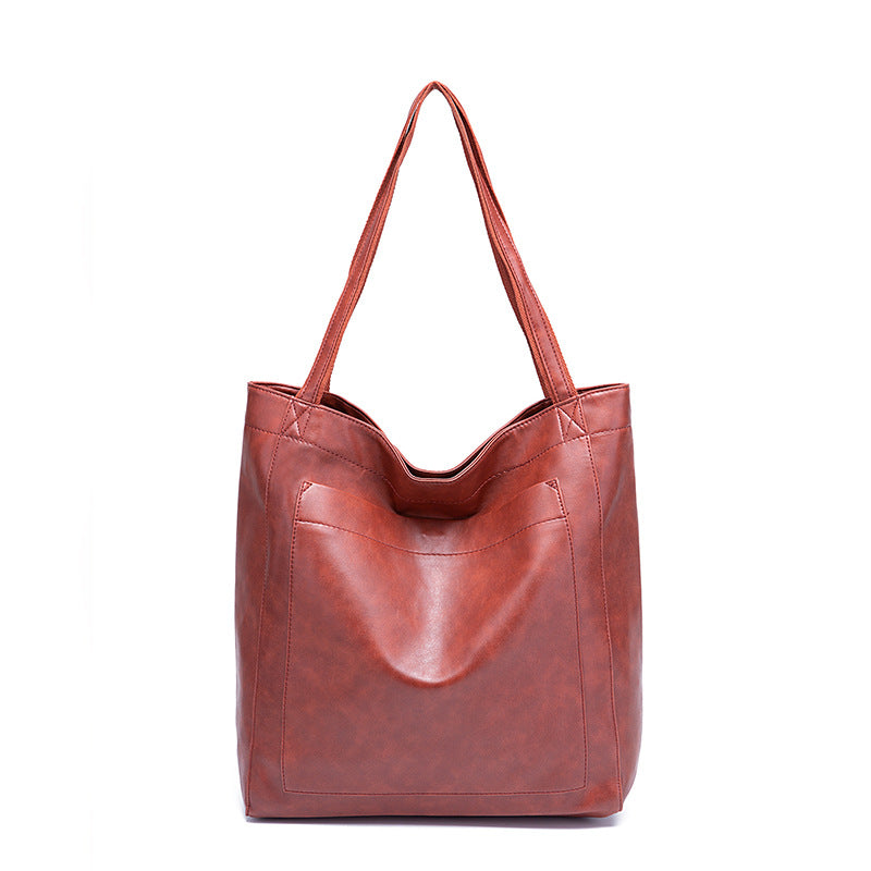 Vintage Oil Wax Leather Simple Versatile Handbag Commuter Women's Bag