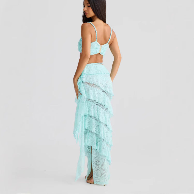 Beach Vacation Backless Strap Personalized Lace Sheath Skirt