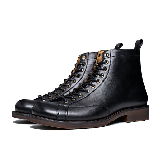 Casual men's shoes cowhide round toe leather boots