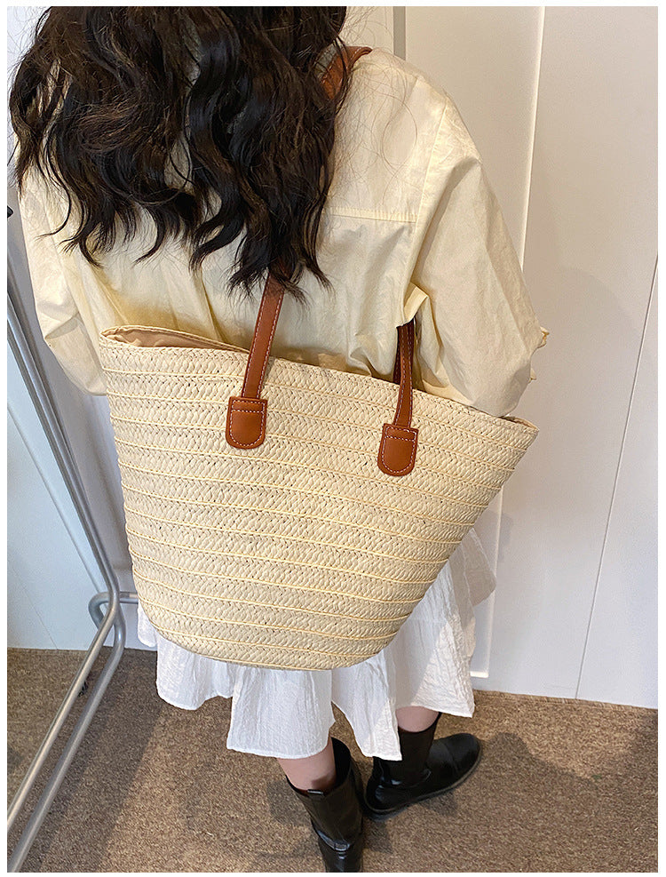 All-Match Simple Shoulder Straw Bag New Large Capacity Woven Bag Tote Bag Women's Seaside Vacation Beach Bag