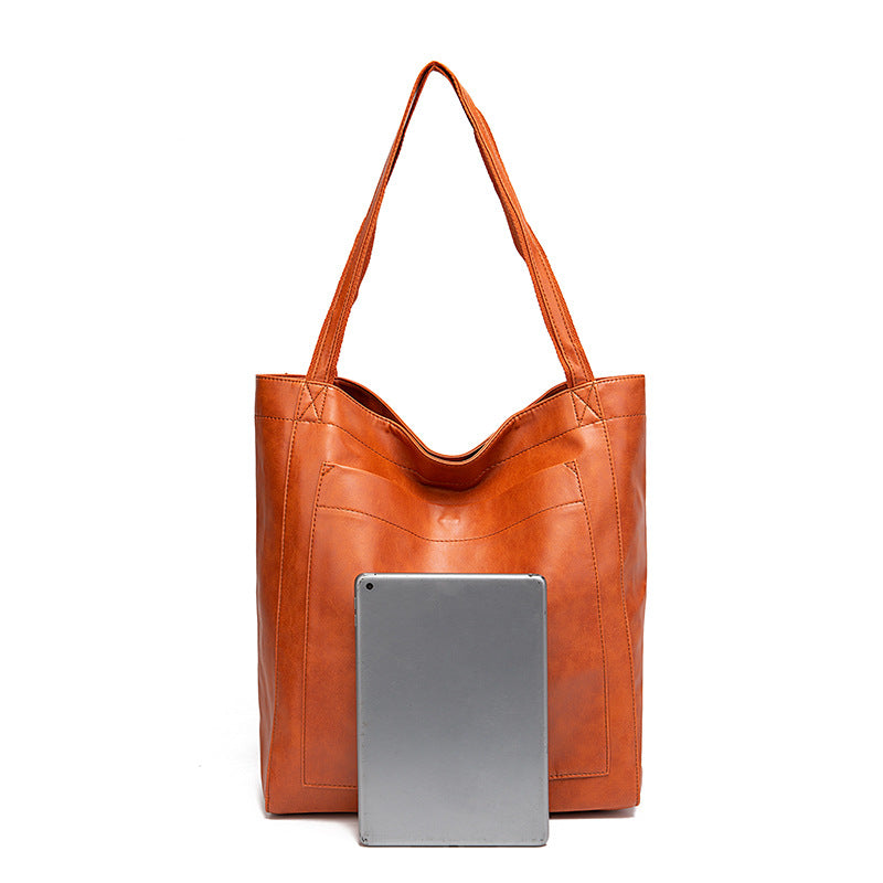 Vintage Oil Wax Leather Simple Versatile Handbag Commuter Women's Bag