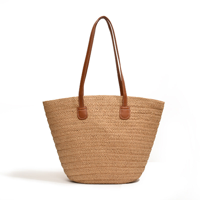 All-Match Simple Shoulder Straw Bag New Large Capacity Woven Bag Tote Bag Women's Seaside Vacation Beach Bag