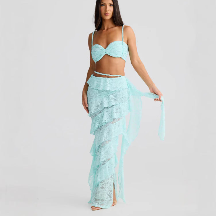 Beach Vacation Backless Strap Personalized Lace Sheath Skirt