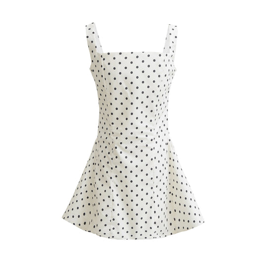 Retro Dots Square Collar Dress Women's Pleated Slim-Fit Tight Waist Pettiskirt