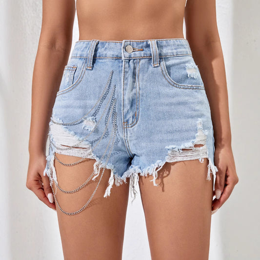 Denim Shorts Sexy Street Chain Three-Quarter Shorts