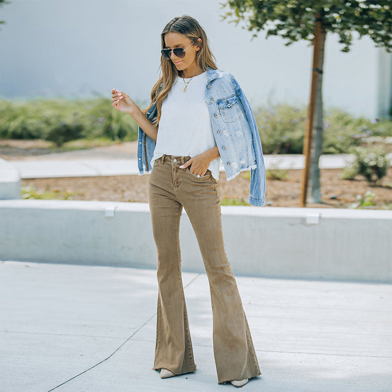 High Waist Floor-Length Vintage Flared Jeans