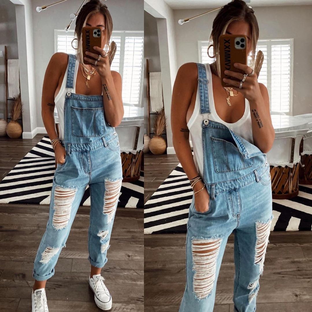 Denim Jumpsuit Light Waist Blue Jeans for Women
