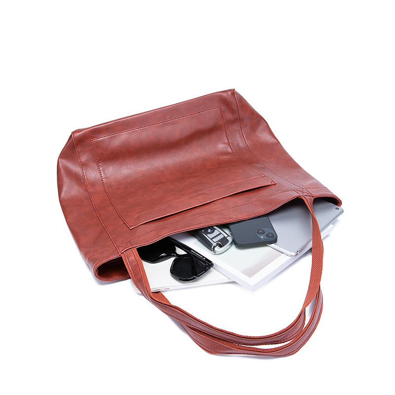 Vintage Oil Wax Leather Simple Versatile Handbag Commuter Women's Bag