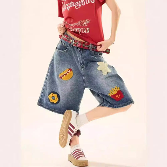 Denim Shorts Loose Straight Capri Pants