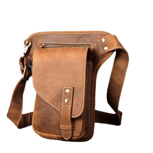 Genuine Leather Vintage Motorcycle Waist Bag Men's Motorcycle Crossbody Bag Crazy Horse Leather Cowhide Riding Leg Bag Shoulder Bag