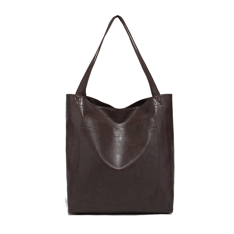 Vintage Oil Wax Leather Simple Versatile Handbag Commuter Women's Bag