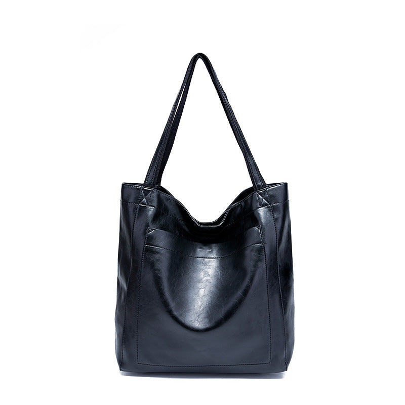 Vintage Oil Wax Leather Simple Versatile Handbag Commuter Women's Bag
