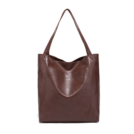 Vintage Oil Wax Leather Simple Versatile Handbag Commuter Women's Bag