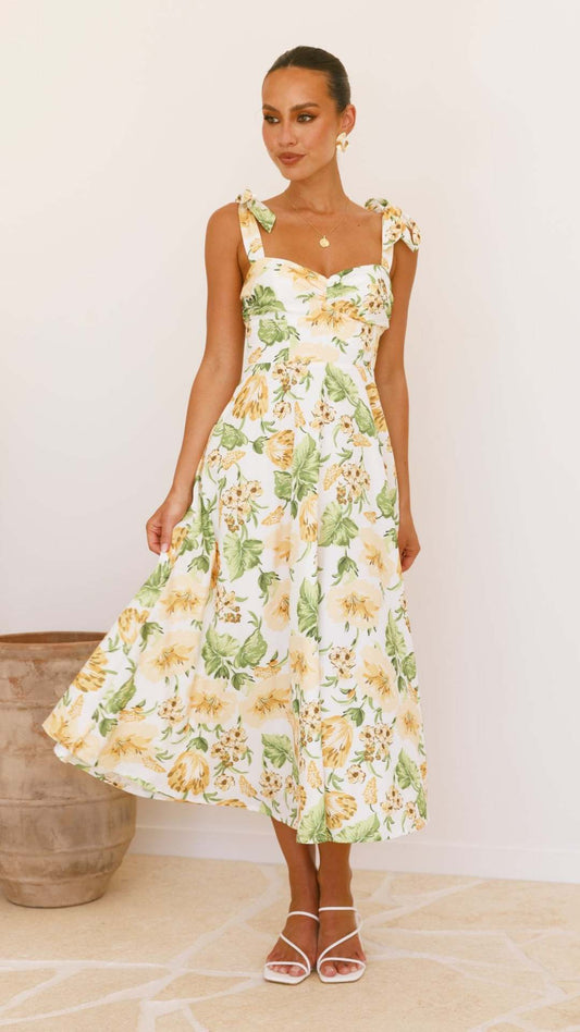 Printed Lace up Holiday Dress